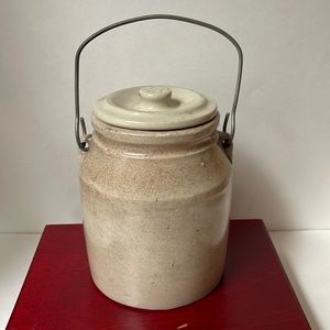 Vintage antique stoneware canister stamped patent number Boston American pottery